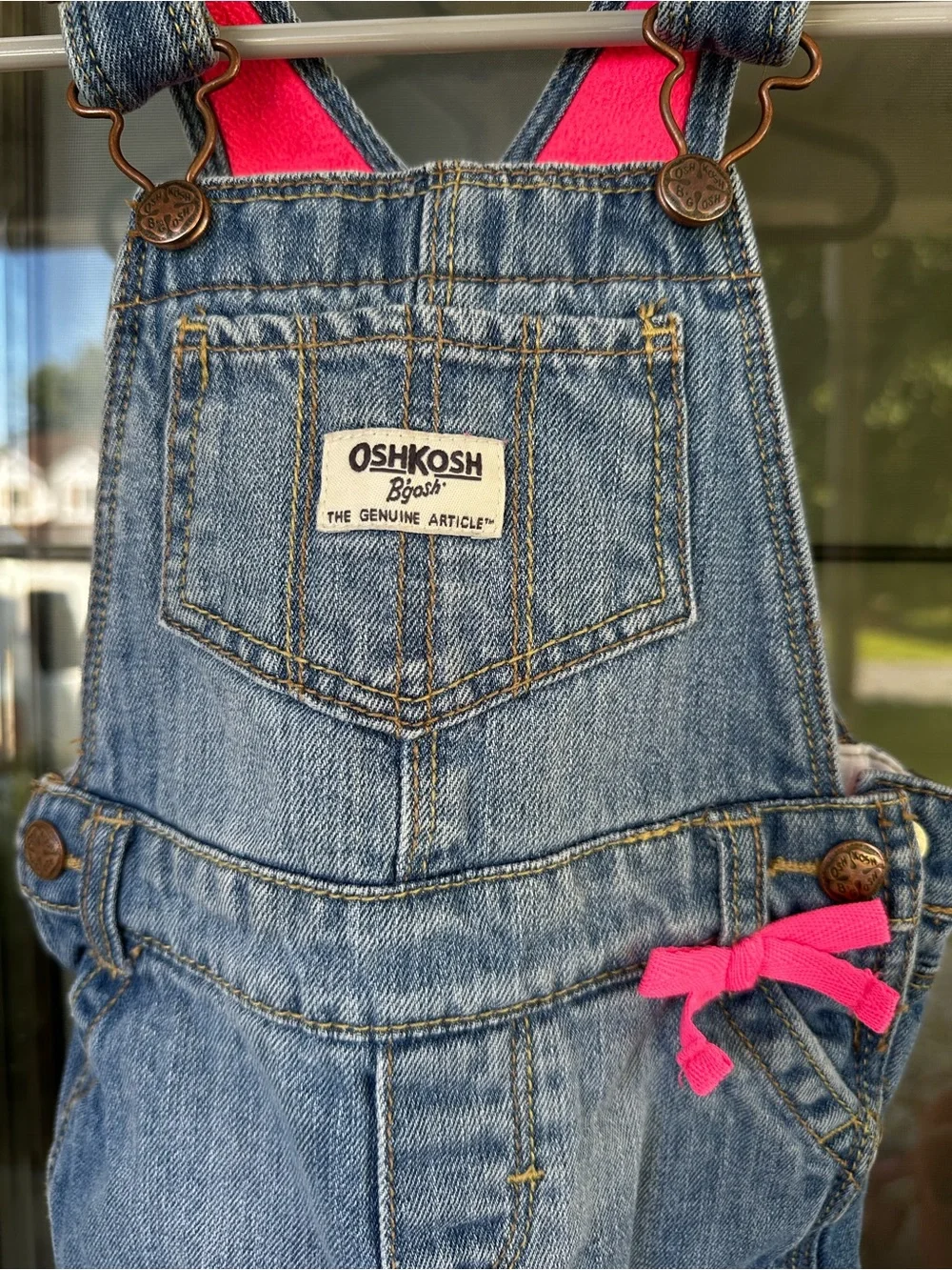 OshKosh B'gosh Blue Denim Overalls with Bright Pink fleece Lining 18M